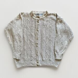 VTG Gaeltarra Irish Linen Collection Cardigan Sweater Cable Knit Women's Medium